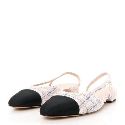 Chanel Tweed Grosgrain Cap Toe Slingback Flats 39 White Blue Pink 4 of 10