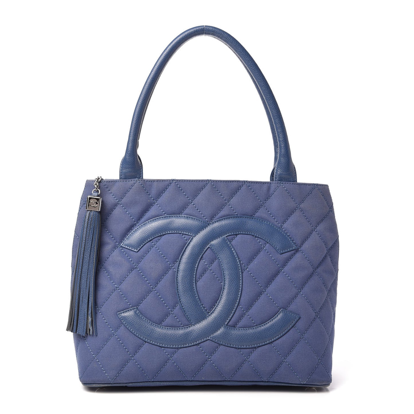 Canvas Caviar Tassel Tote Blue