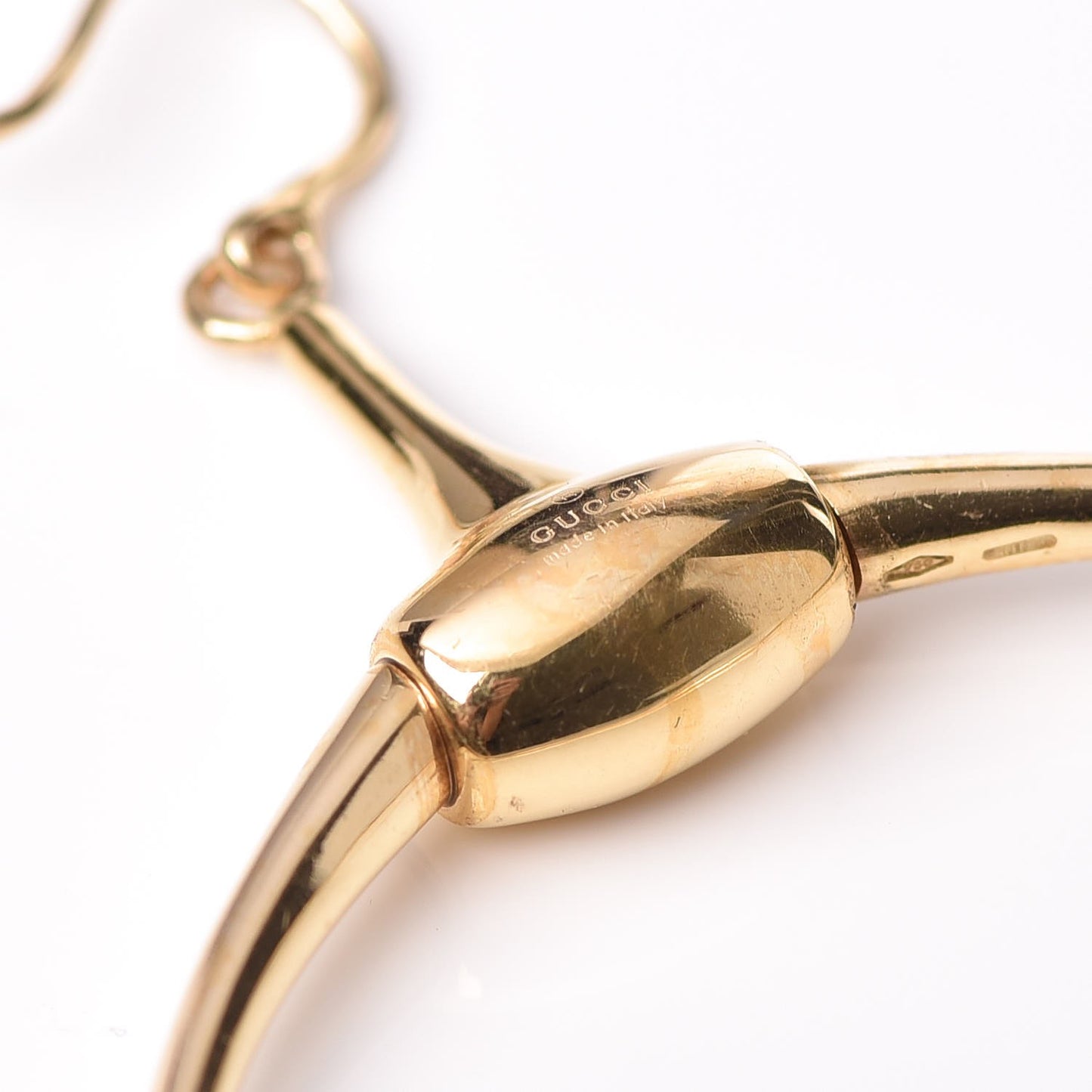 18K Yellow Gold Horsebit Drop Hoop Earrings