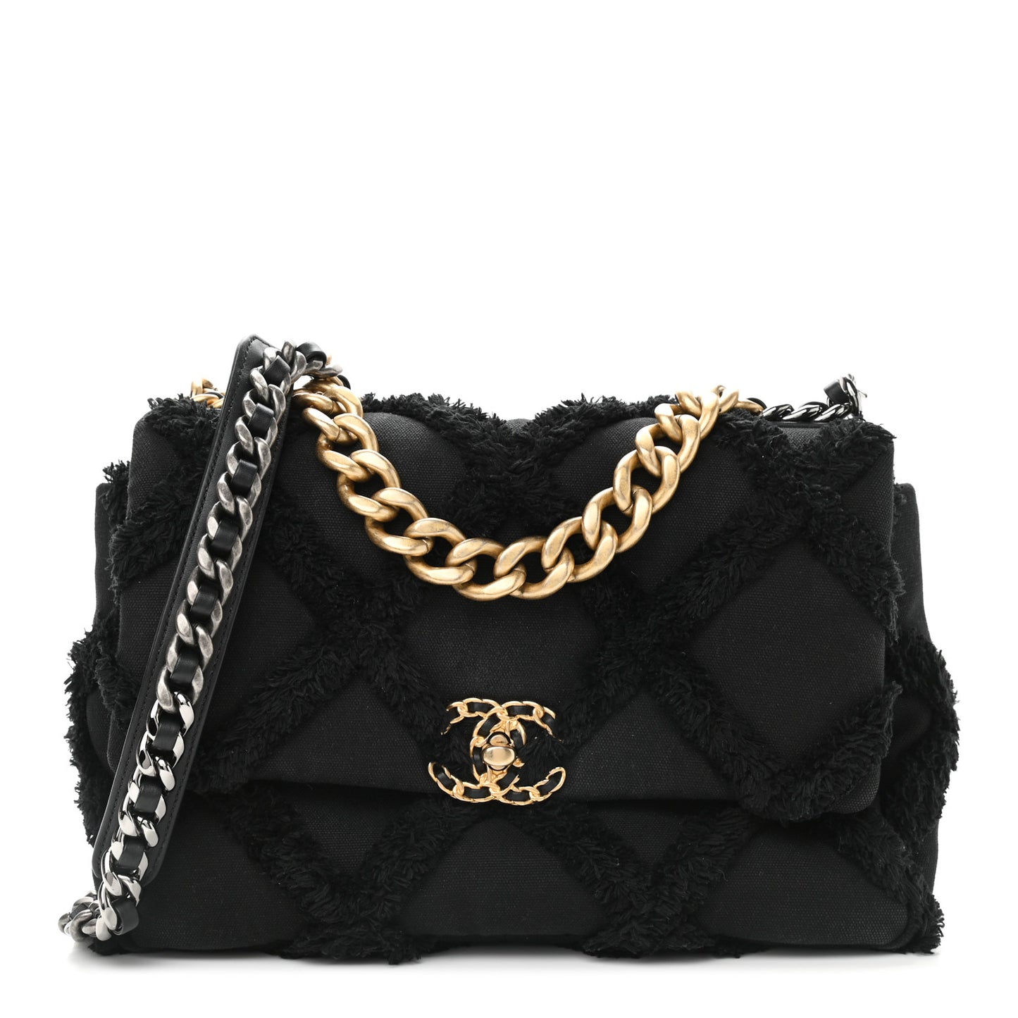 Cotton Canvas Quilted Large Chanel 19 Flap Black