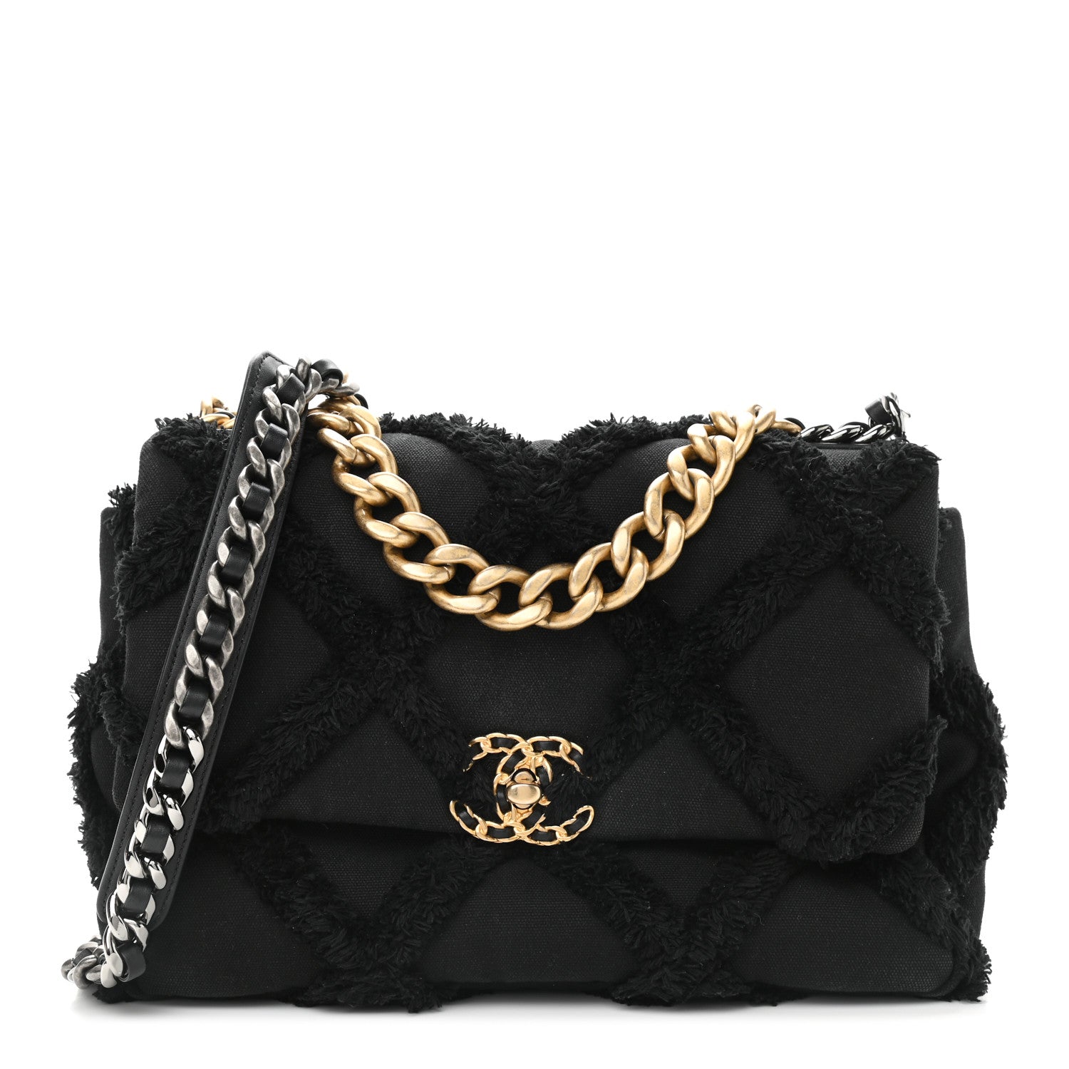 Chanel Cotton Canvas Quilted Large Chanel 19 Flap Black 1 of 8