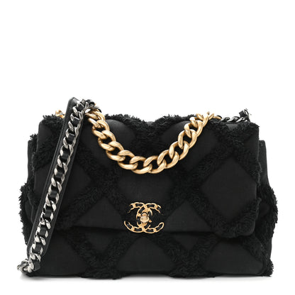 Chanel Cotton Canvas Quilted Large Chanel 19 Flap Black 1 of 8