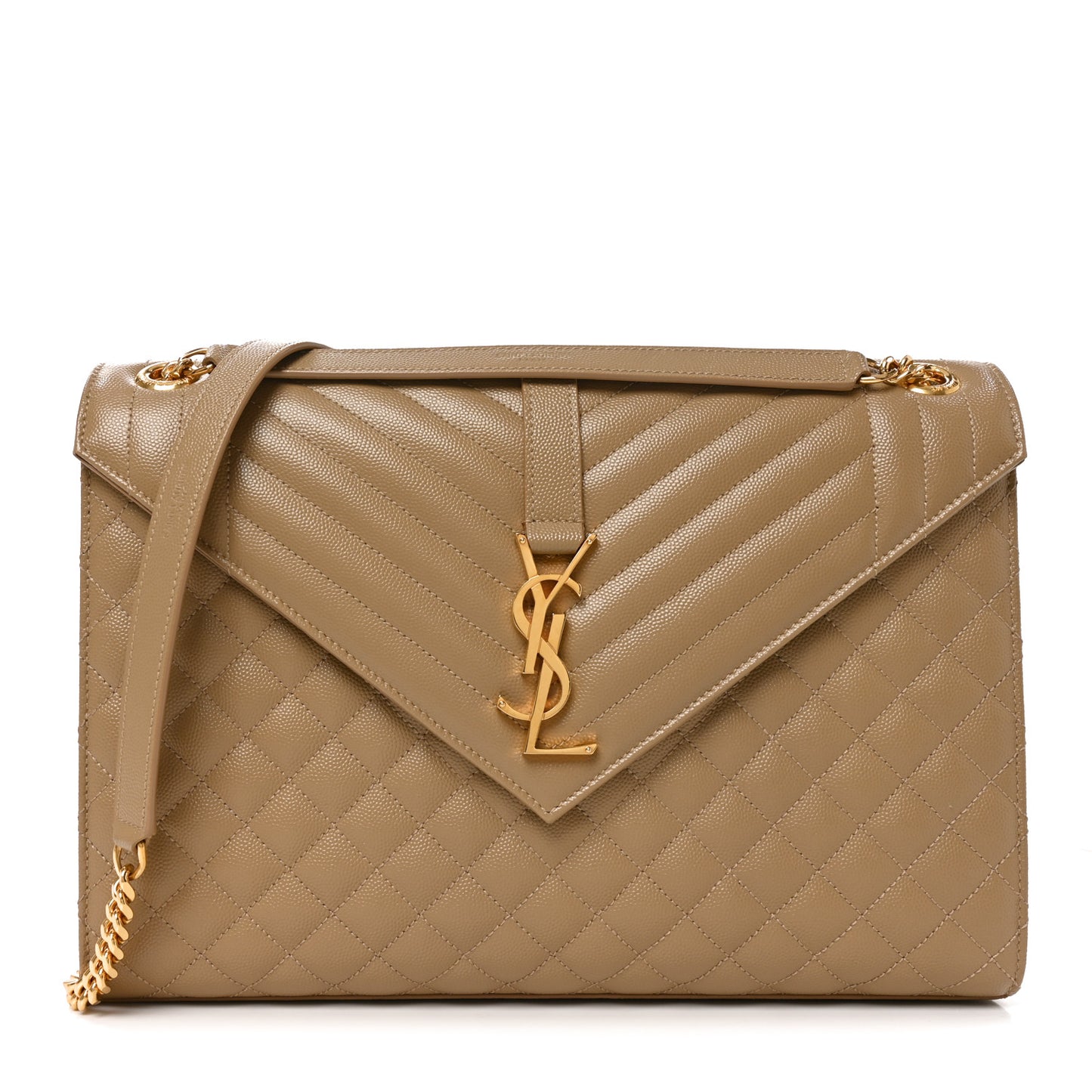 Grain De Poudre Mixed Matelasse Large Triquilt Monogram Satchel Dark Latte