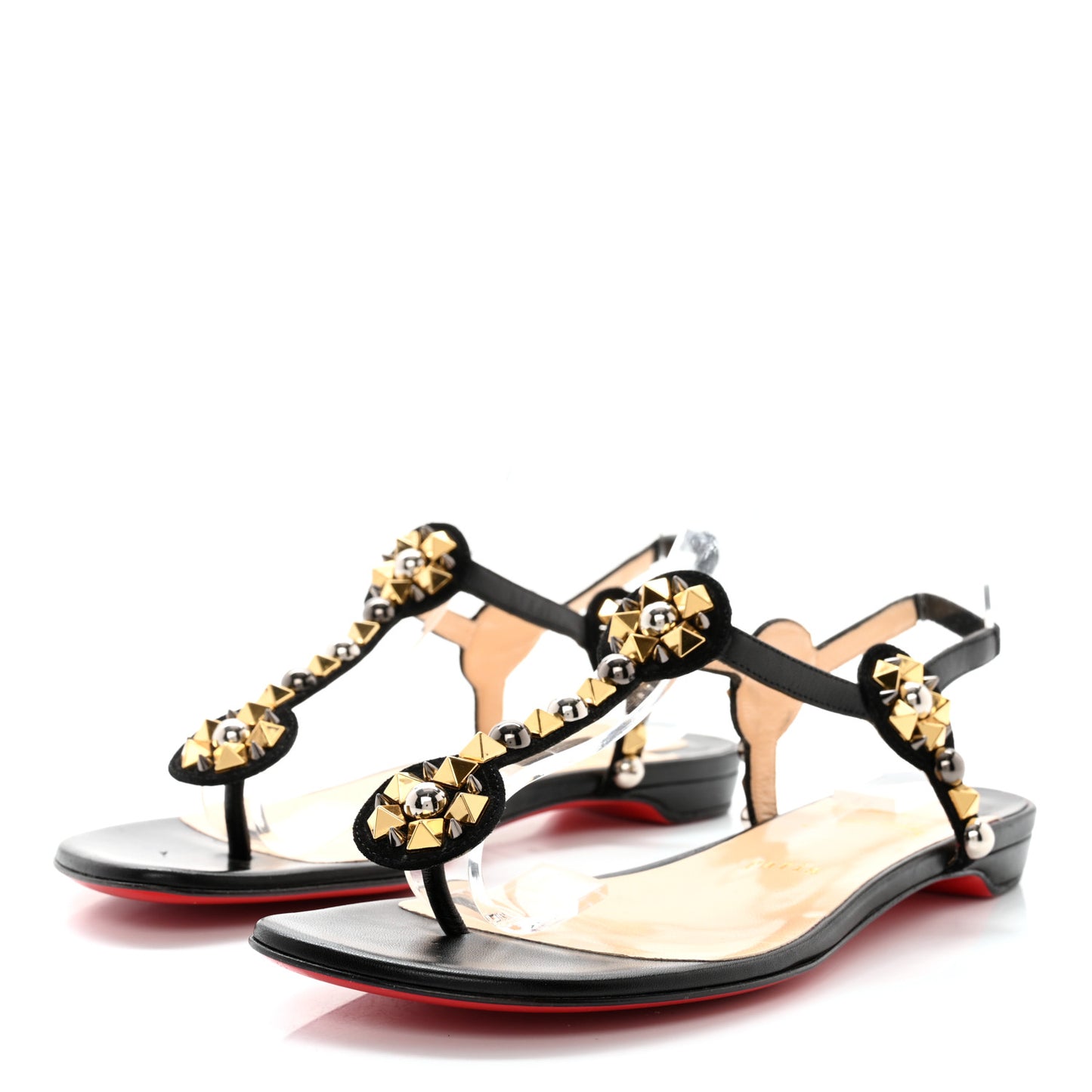 Nappa Studded Kaleitop T-Strap Sandals 38.5 Black
