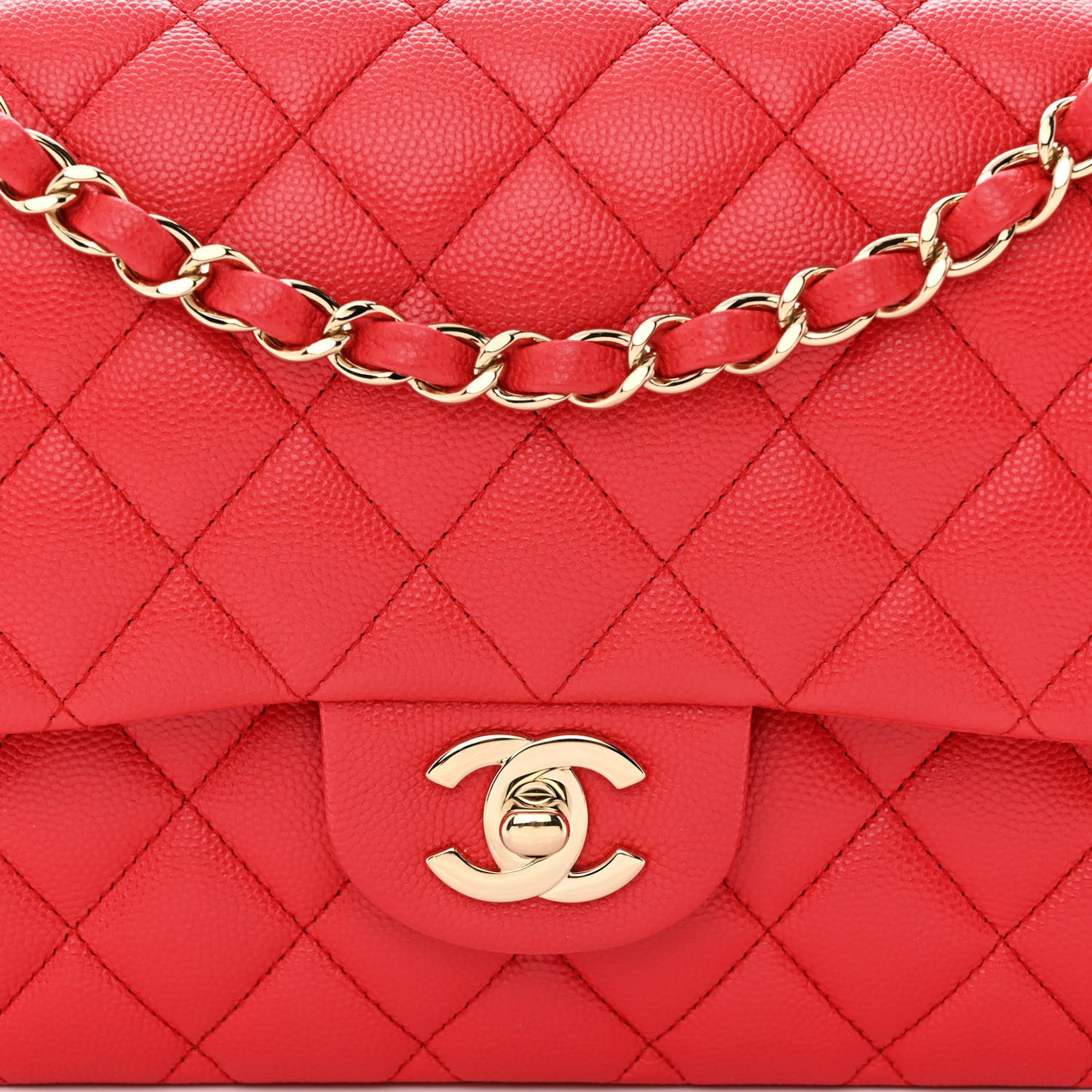 Caviar Quilted Medium Double Flap Red