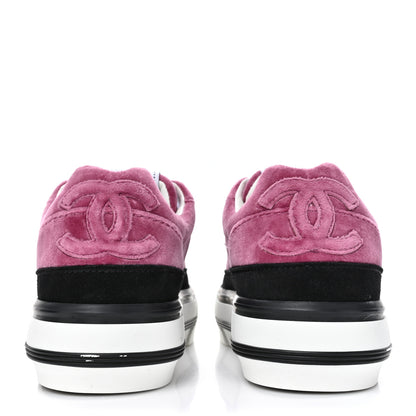 Chanel Calfskin Velvet Womens CC Sneakers 35.5 Navy 4 of 10