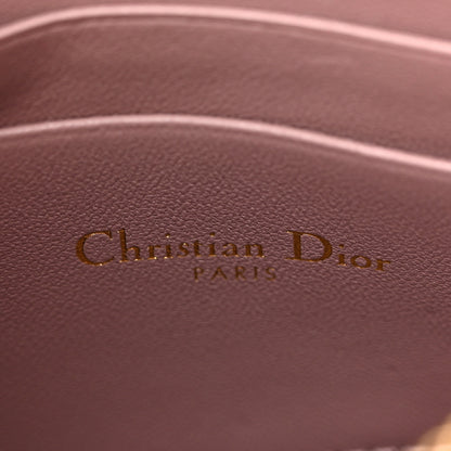 Christian Dior Calfskin Cannage Caro Zipped Pouch With Chain Peony Pink 6 of 12