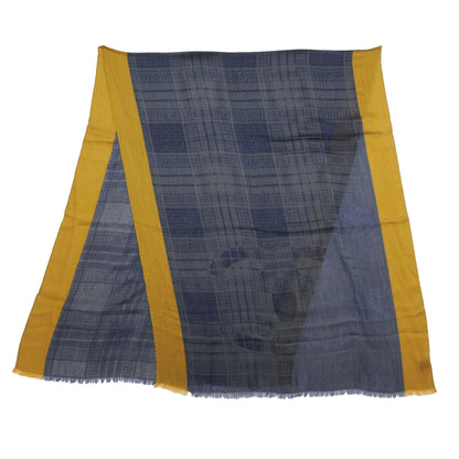 Chanel Cashmere Silk Plaid CC Scarf Navy Yellow 3 of 6