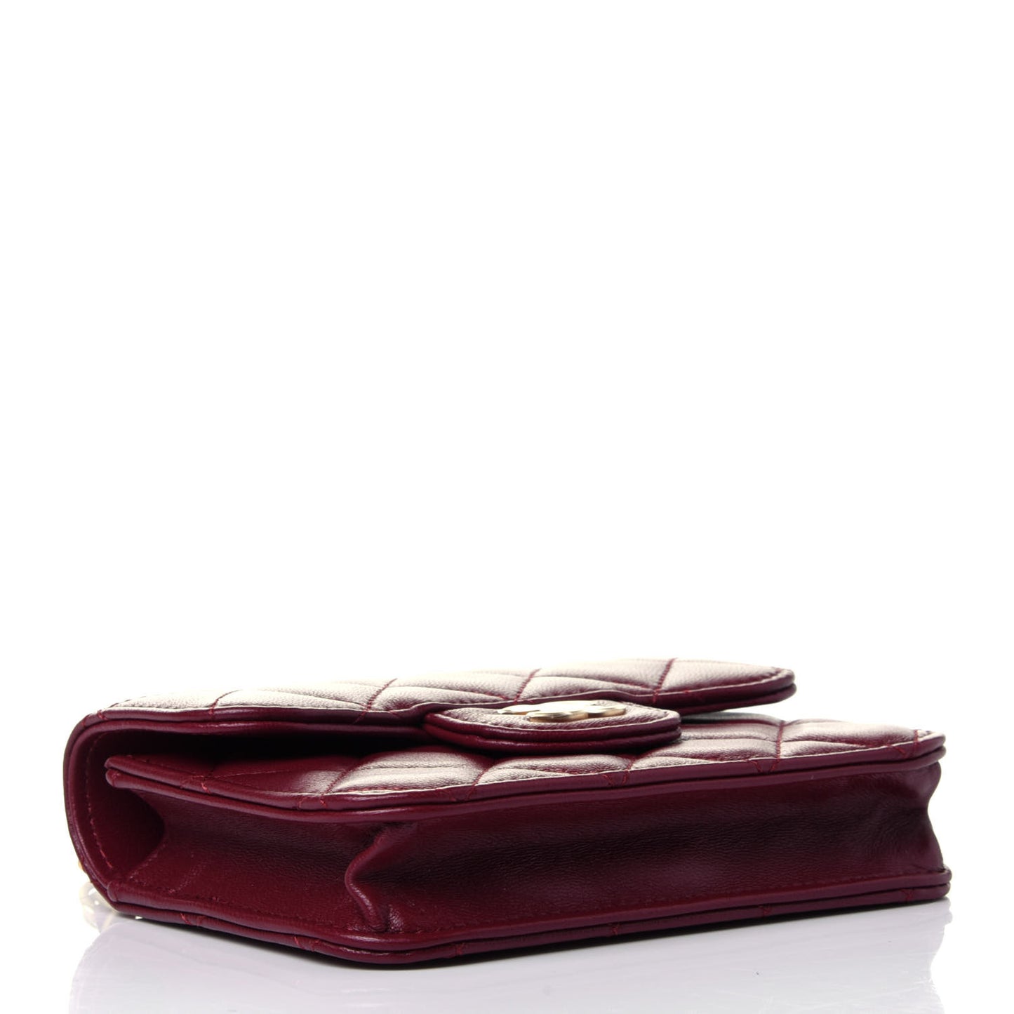 Lambskin Quilted Top Handle Flap Coin Purse With Chain Burgundy