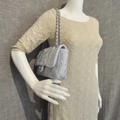Chanel Denim Quilted Swarovski Crystal Flap 10A 2 of 9