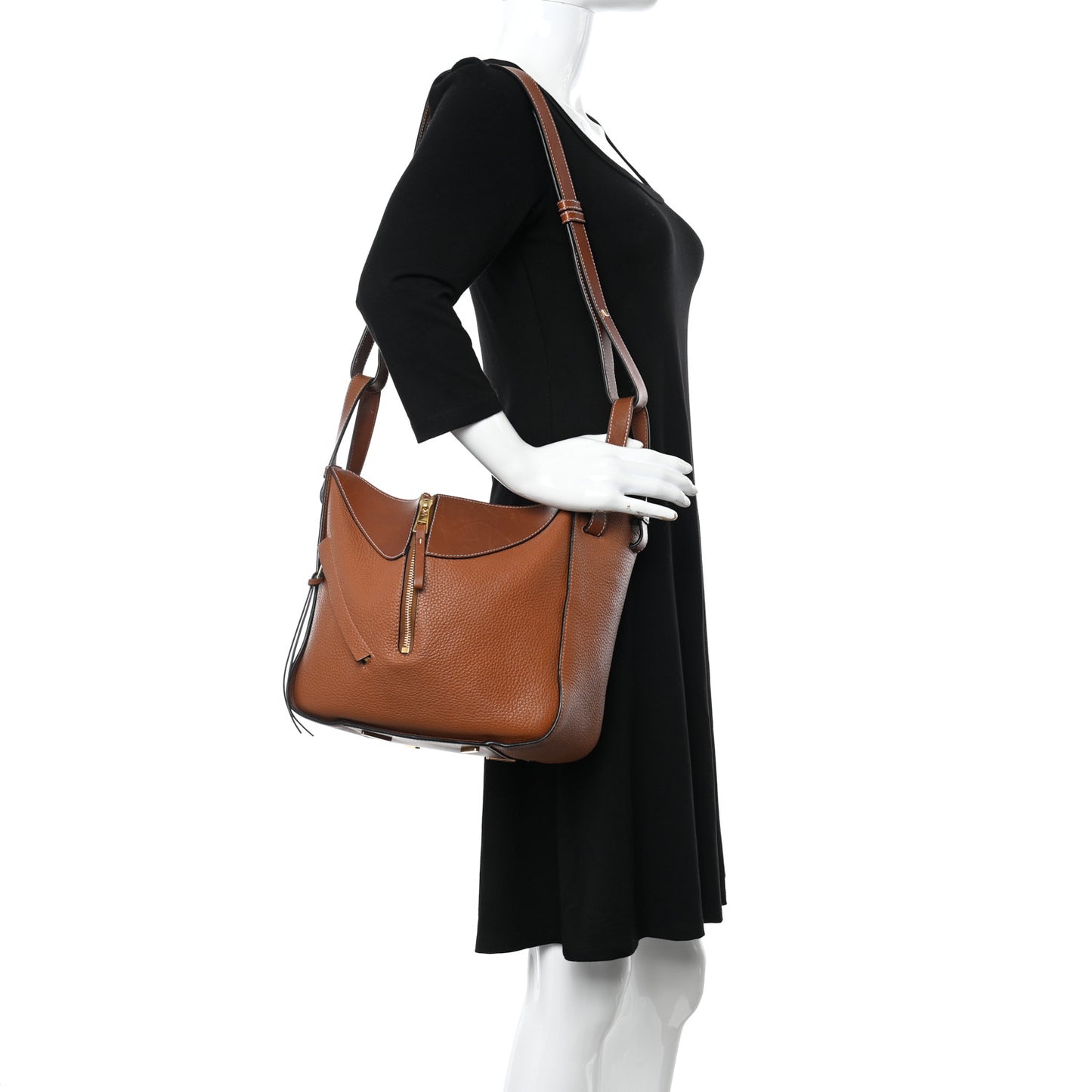 Grained Calfskin Medium Hammock Shoulder Bag Tan