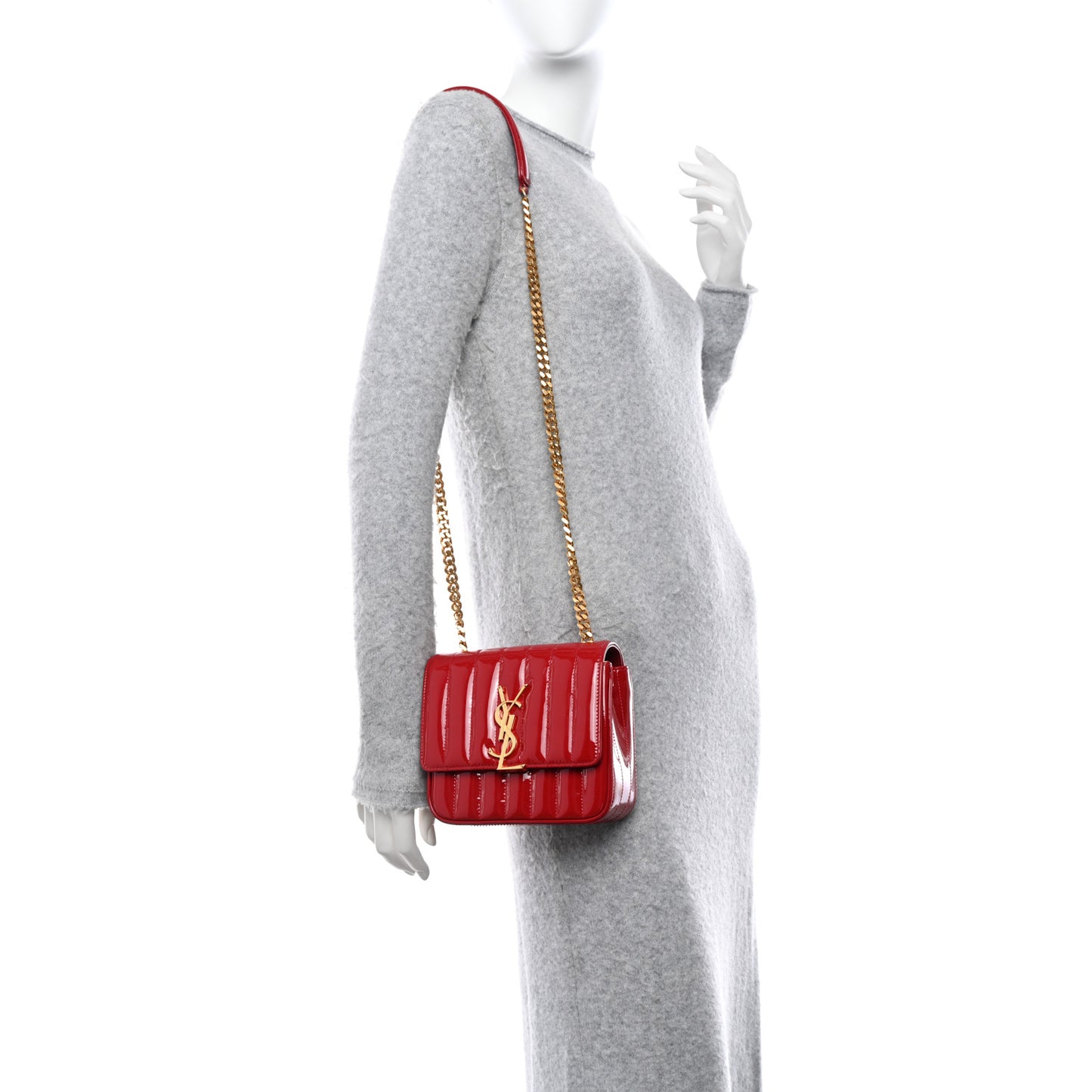 Patent Matelasse Monogram Small Vicky Chain Bag Red