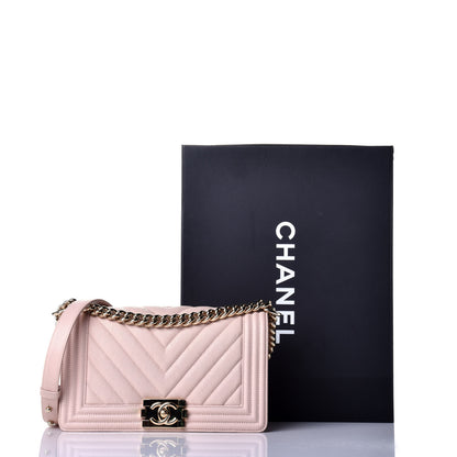 Chanel Caviar Chevron Quilted Medium Boy Flap Nude 10 of 10