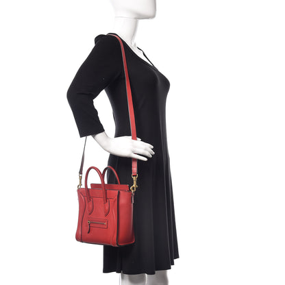 Celine Drummed Calfskin Nano Luggage Coquelicot 2 of 23