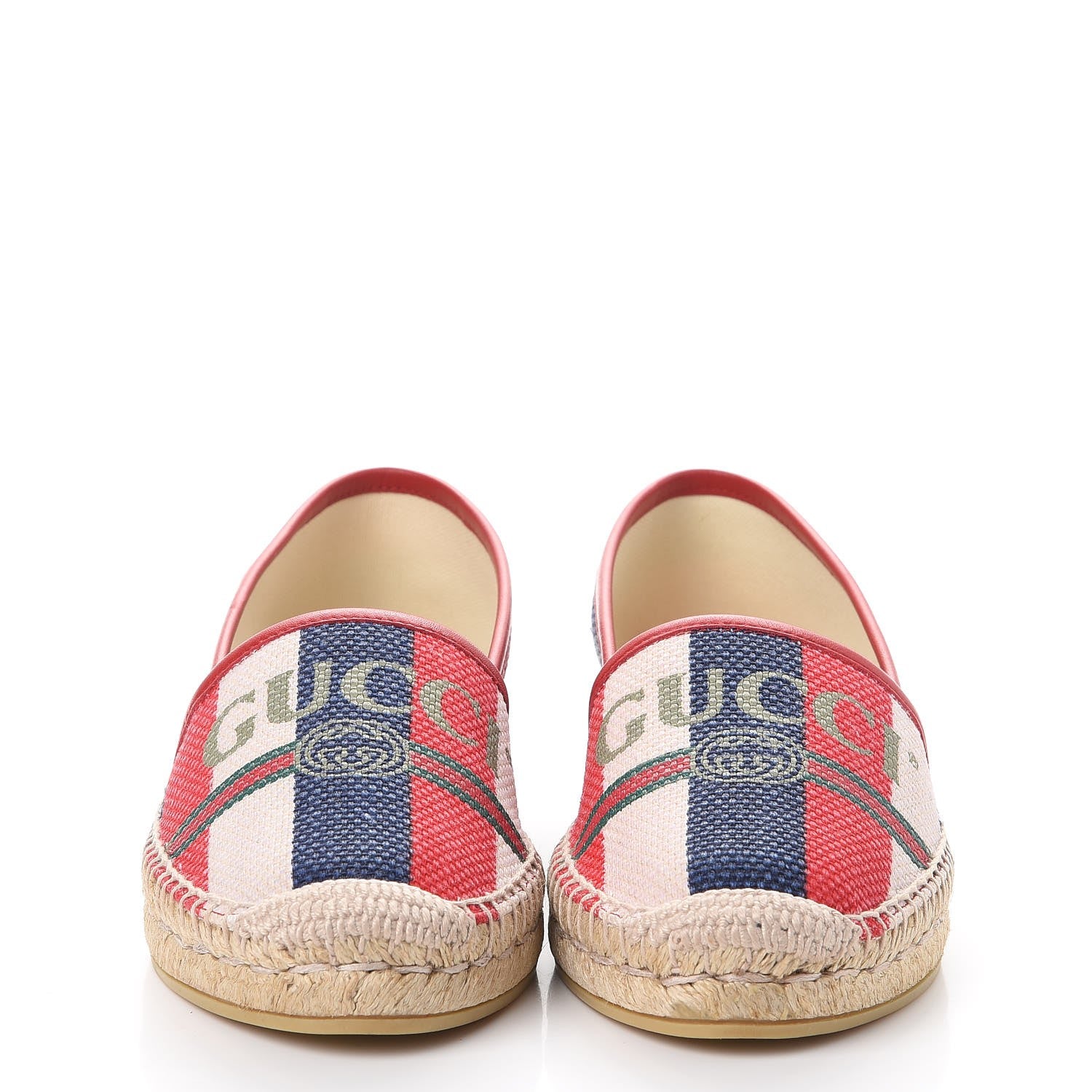 Gucci Canvas Sylvie Stripe Logo Womens Espadrilles 37 Mystic White Hibiscus Red Maritime 2 of 17