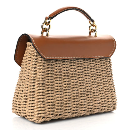 Salvatore Ferragamo Calfskin Wicker Margot Top Handle Satchel Brown 3 of 9