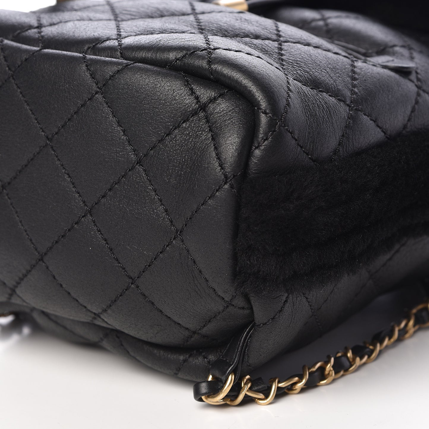 Lambskin Shearling Quilted CC Backpack Black
