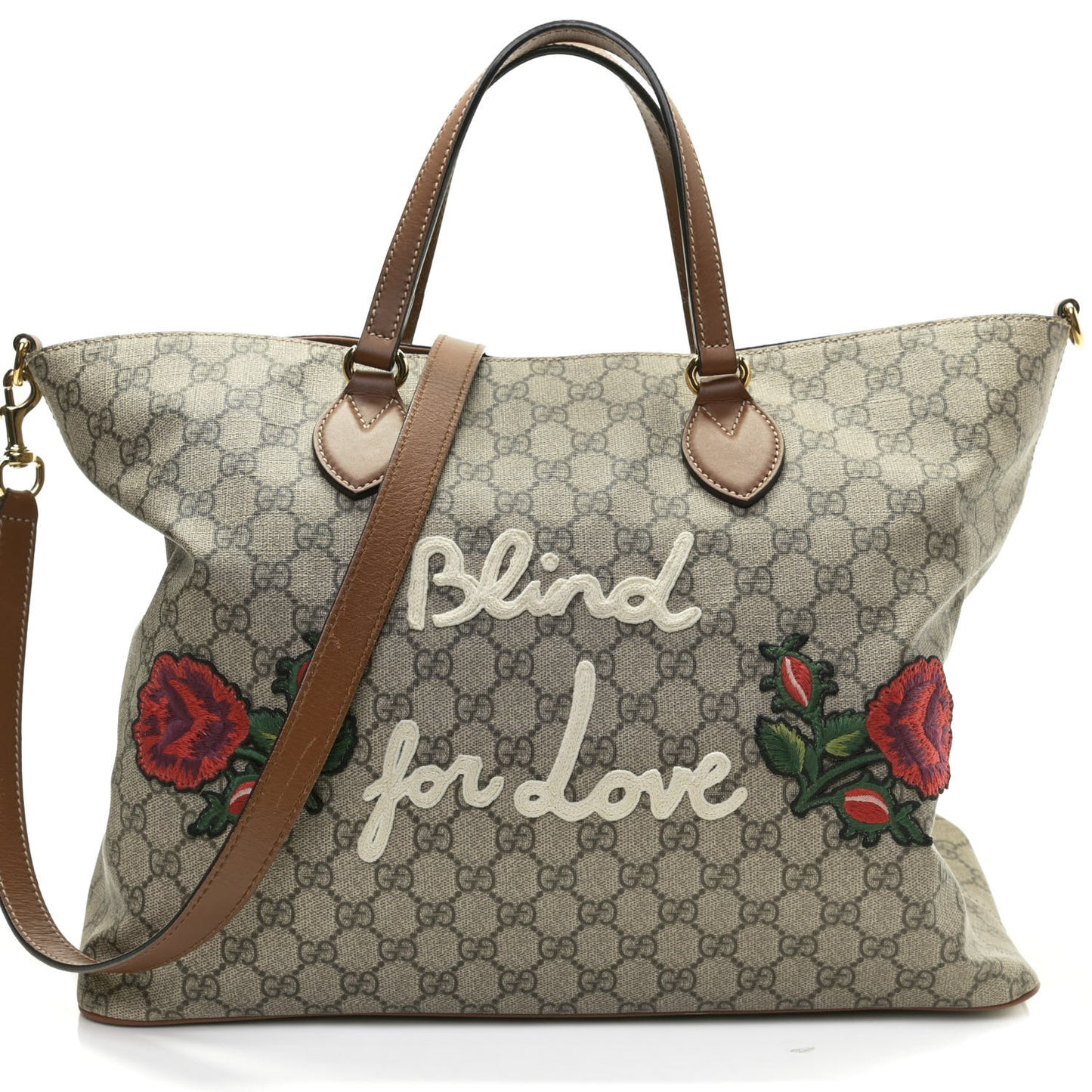 Soft GG Supreme Monogram Blind For Love Embroidered Medium Crossbody Tote Beige Tuscany Multicolor