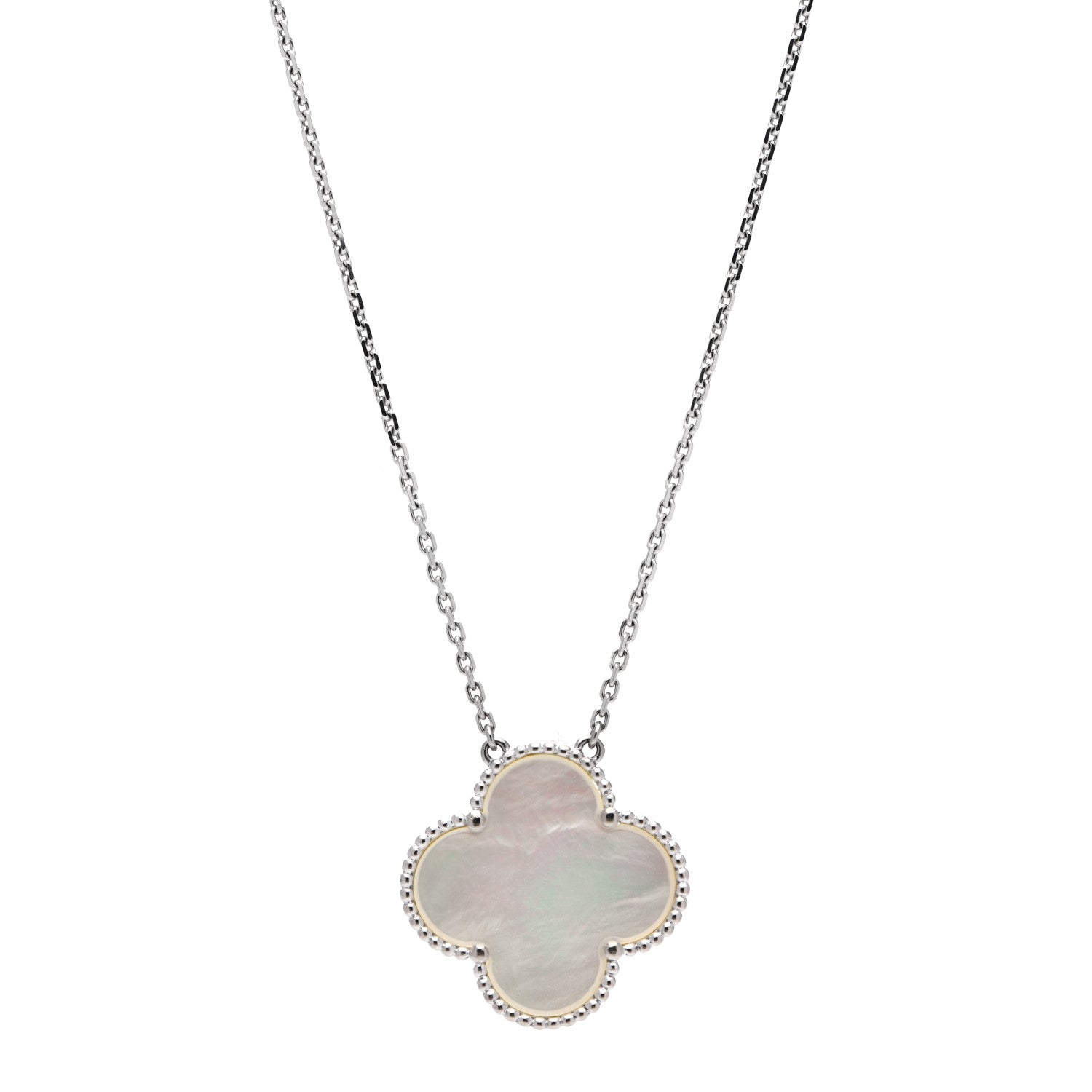 Van Cleef & Arpels 18K White Gold Mother of Pearl Magic Alhambra Pendant Necklace 1 of 6