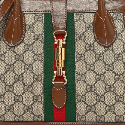 Gucci GG Supreme Monogram Azalea Calfskin Web Medium Jackie 1961 Tote Beige Ebony Brown Sugar 7 of 9