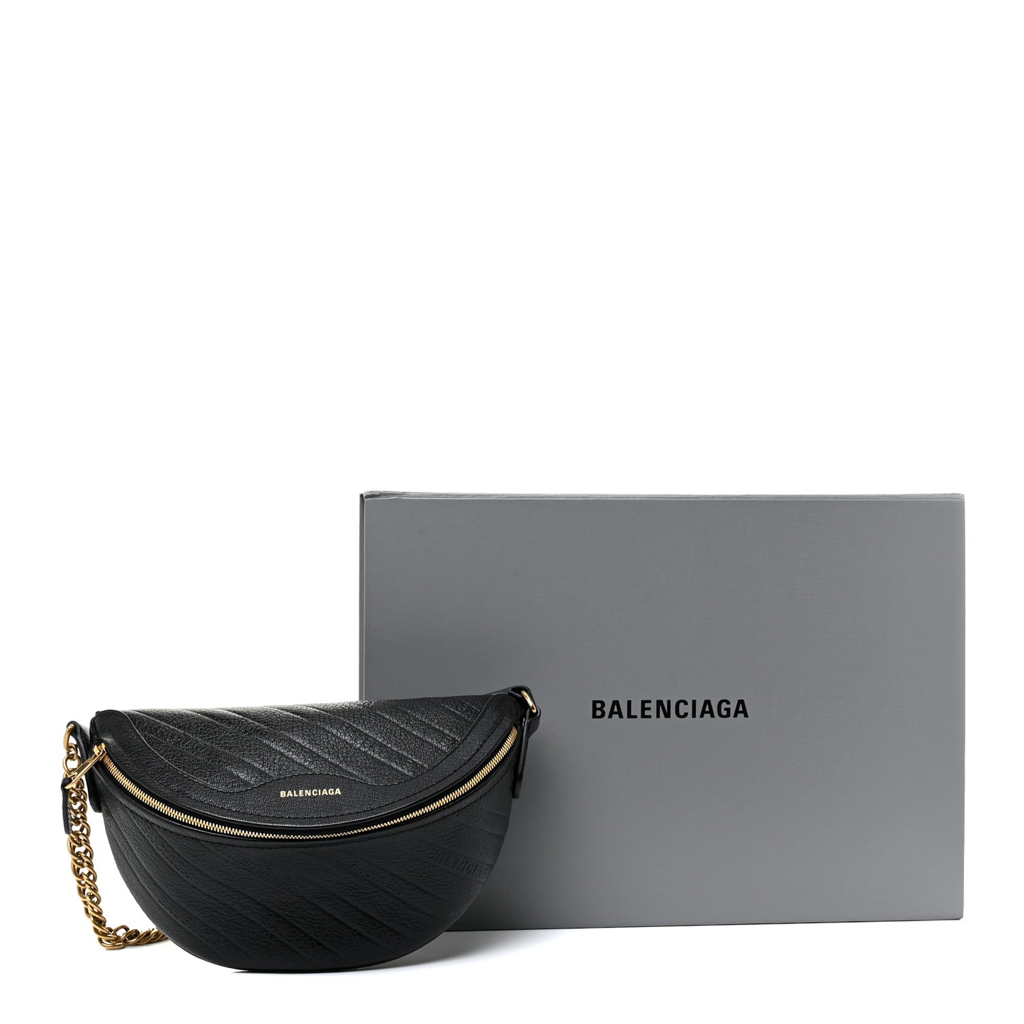 Shiny Goatskin Allover Logo Embossed XXS Souvenir Belt Bag Black