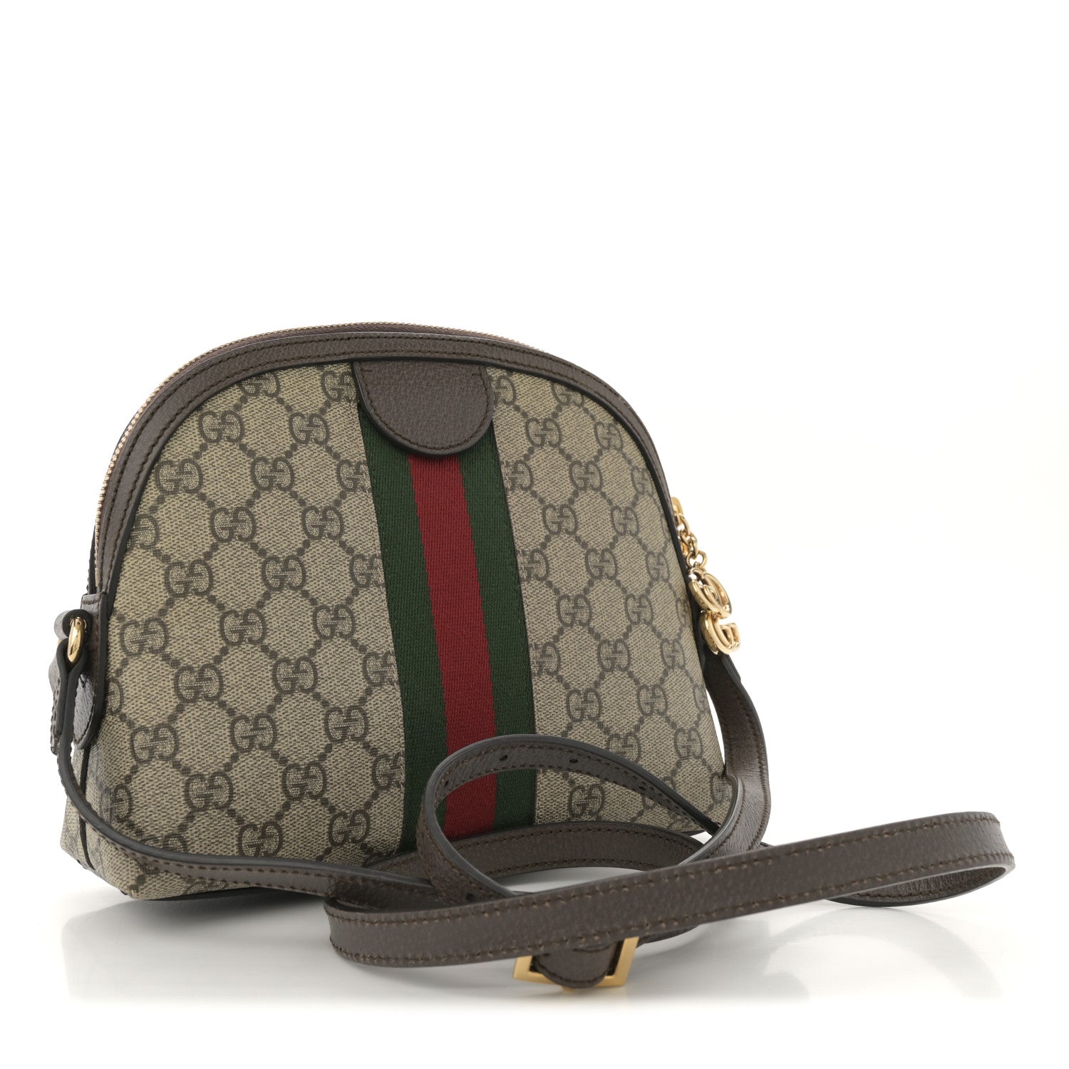 Gucci GG Supreme Monogram Textured Dollar Calfskin Web Small Ophidia Dome Shoulder Bag Beige Ebony New Acero 3 of 11