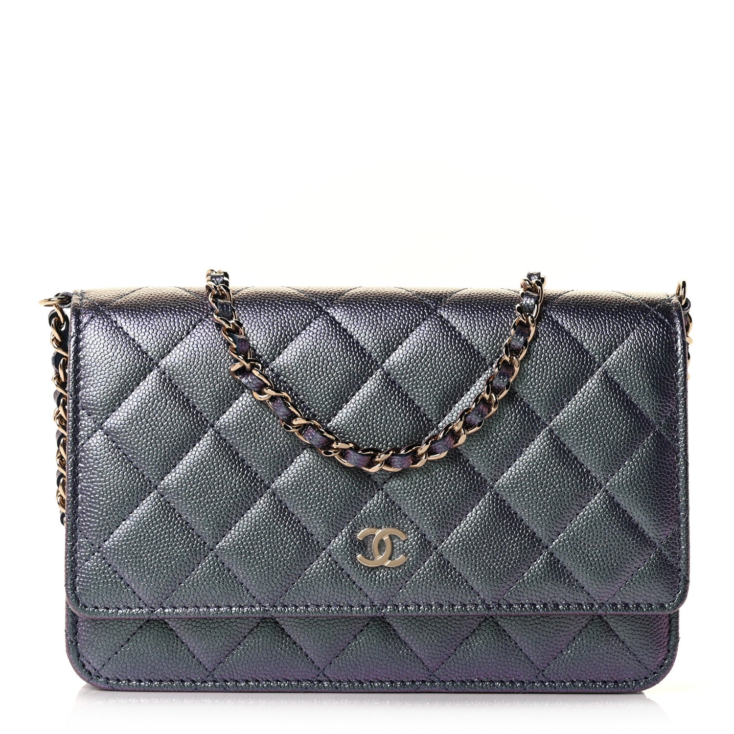 Chanel Iridescent Caviar Quilted Wallet On Chain WOC Dark Blue 1 of 9