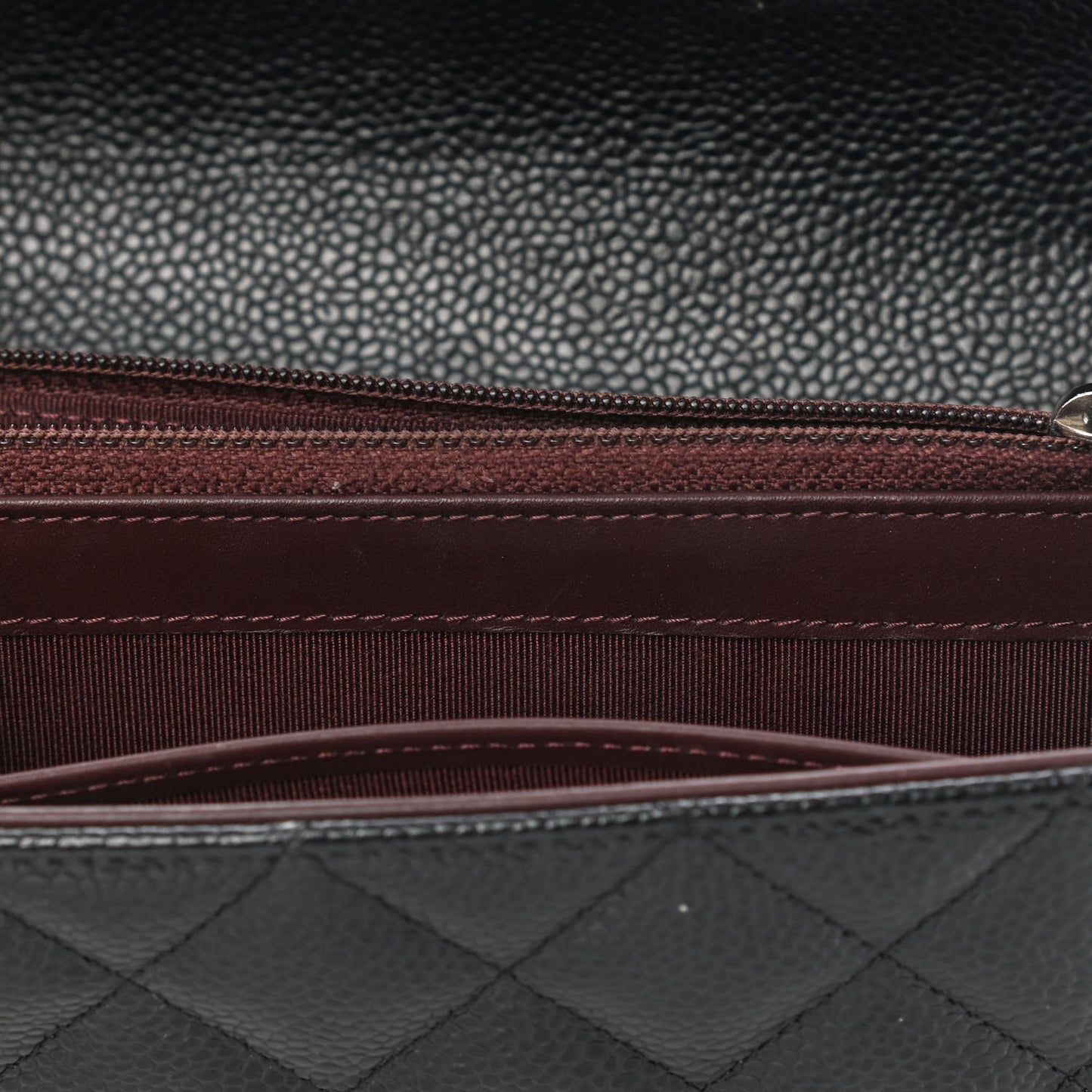 Caviar Quilted Large Gusset Flap Wallet Black