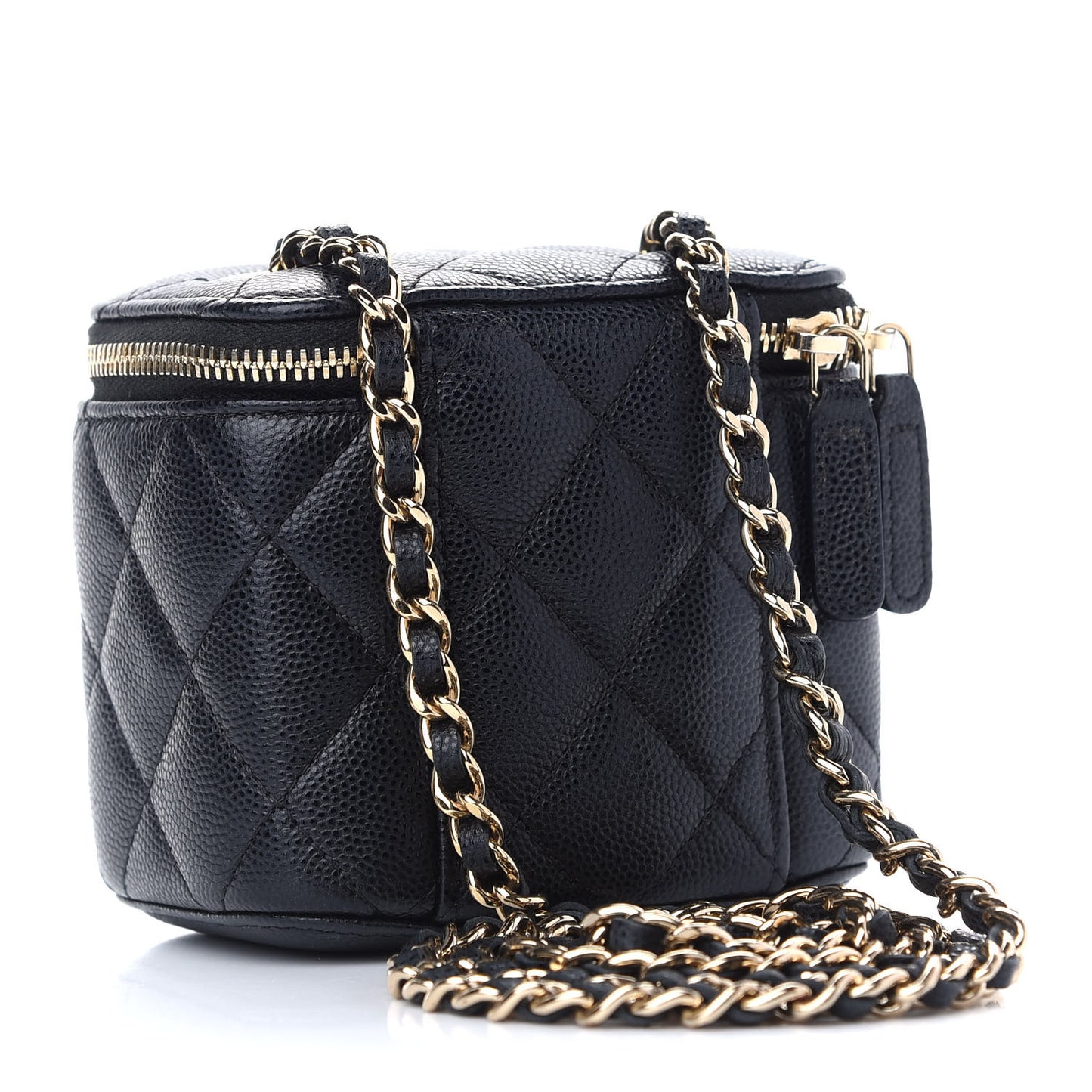 Caviar Quilted Mini Vanity Case With Chain Black