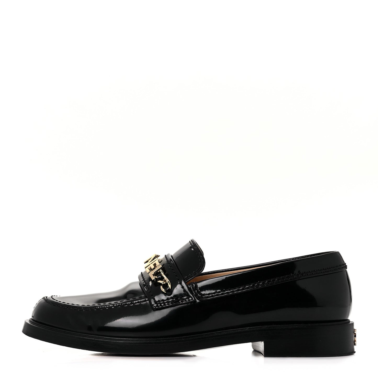 Shiny Calfskin Logo Loafers 38.5 Black