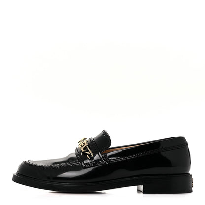 Chanel Shiny Calfskin Logo Loafers 38.5 Black 1 of 10