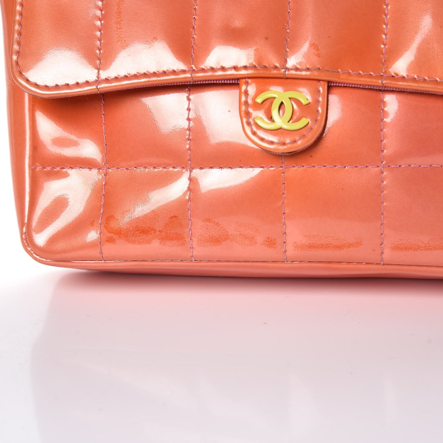 Patent Square Quilted Extra Mini Convertible Flap Belt Bag Orange