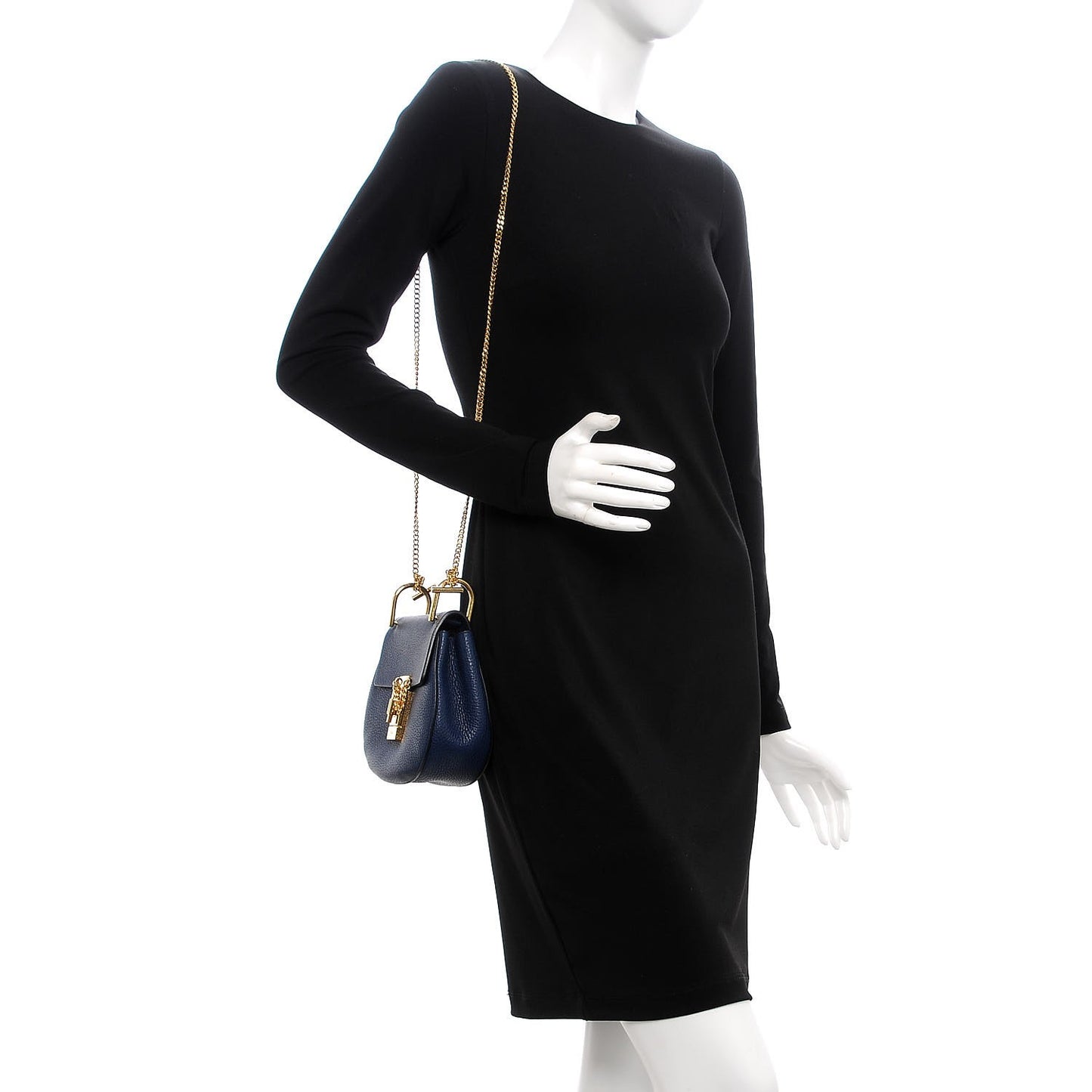Grained Lambskin Mini Drew Shoulder Bag Royal Navy
