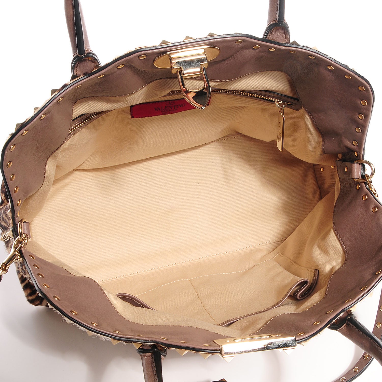 Valentino Garavani Calf Hair Cavallino Animal Rockstud Dome Satchel Leopard 5 of 9
