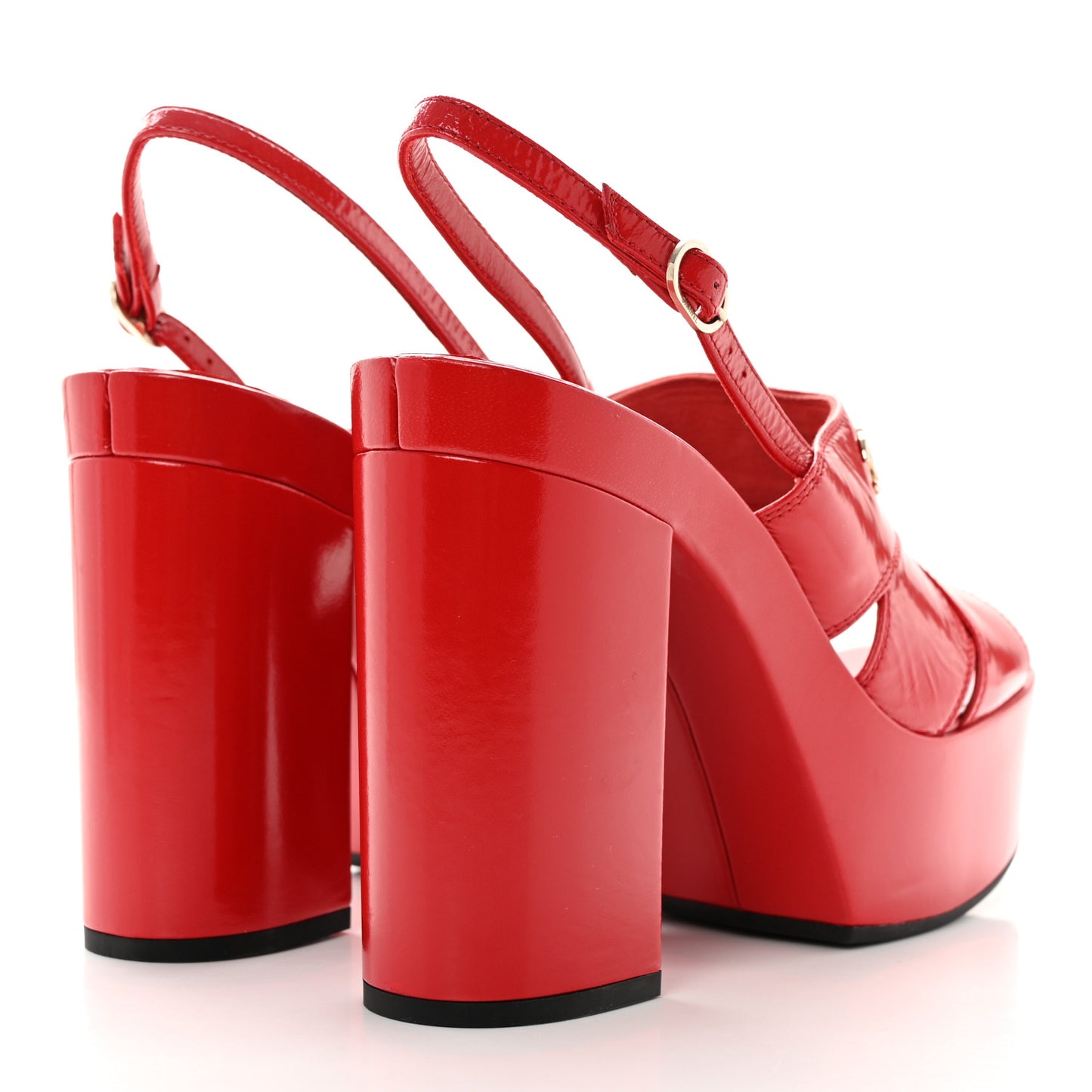 Crumpled Patent Lambskin Platform Sandals 40.5 Red