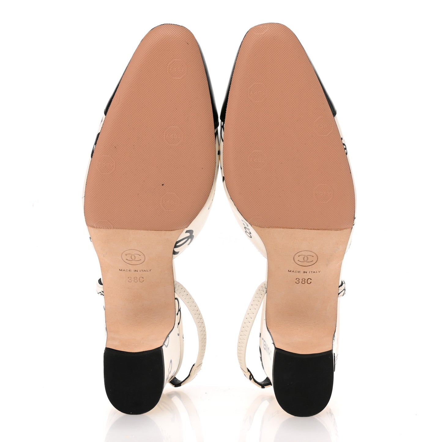 Printed Lambskin Cap Toe CC Slingback Pumps 38 Black White