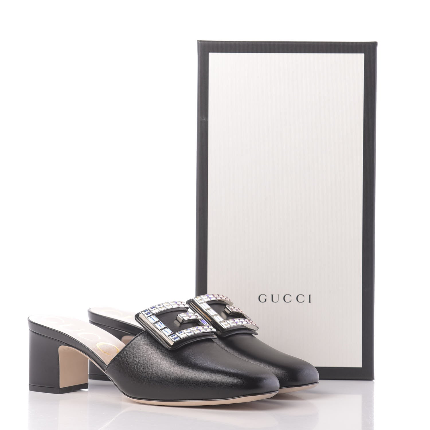 Gucci Malaga Kid Crystal Square G Madelyn Mules 38.5 Black 12 of 12