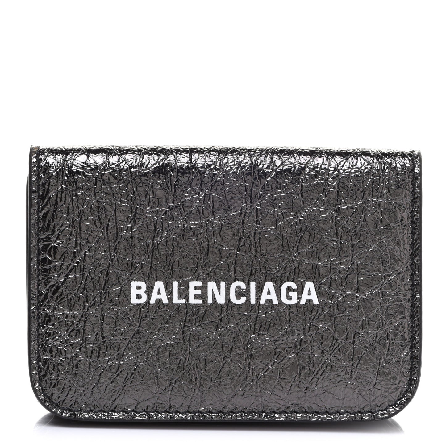 Metallic Textured Calfskin Logo Mini Cash Wallet Black