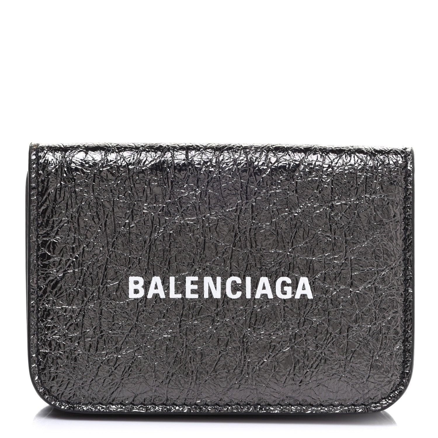 Balenciaga Metallic Textured Calfskin Logo Mini Cash Wallet Black 1 of 8
