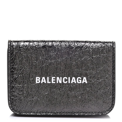 Balenciaga Metallic Textured Calfskin Logo Mini Cash Wallet Black 1 of 8