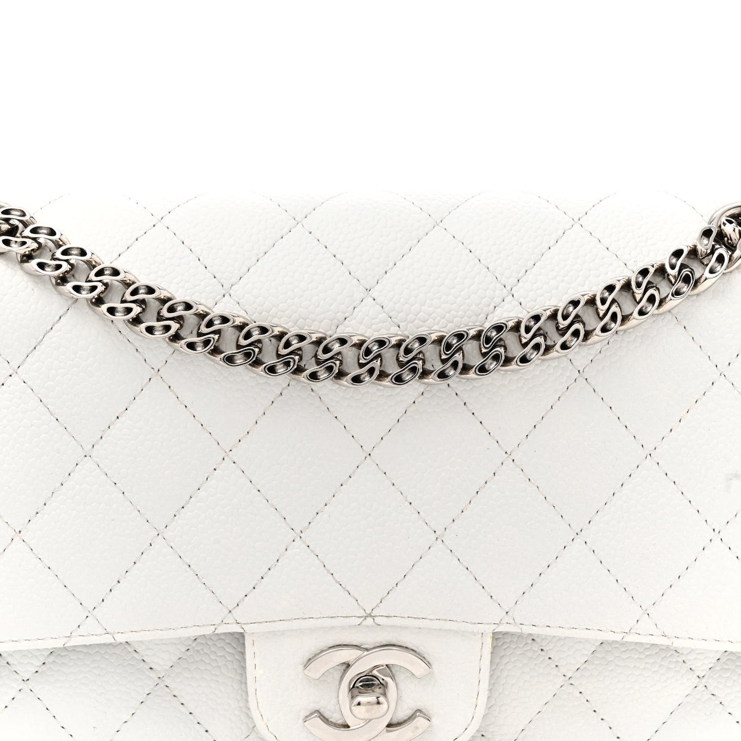 Caviar Quilted Medium Double Flap Bijoux Chain White
