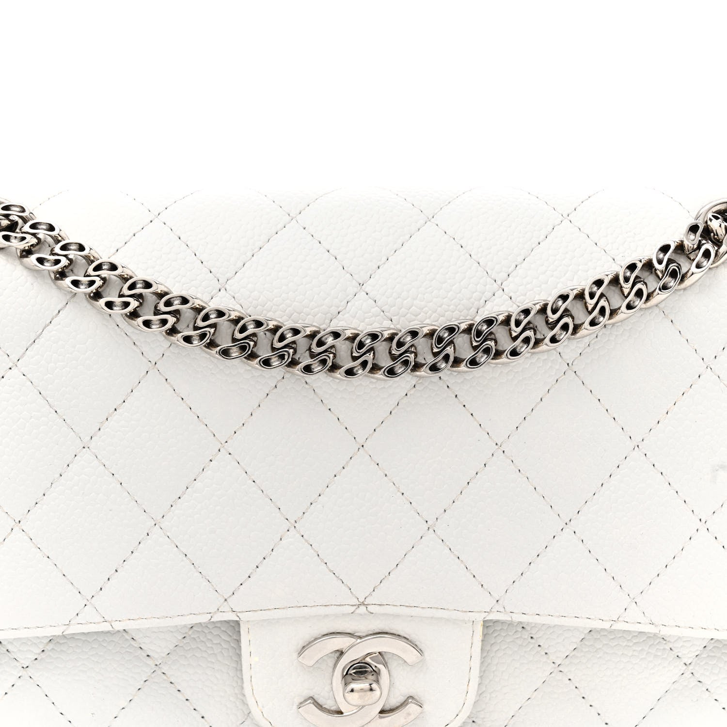 Chanel Caviar Quilted Medium Double Flap Bijoux Chain White 8 of 17