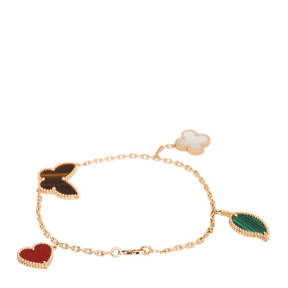 Van Cleef & Arpels 18K Yellow Gold Mother of Pearl Malachite Carnelian Tiger Eye 4 Motifs Lucky Alhambra Bracelet 3 of 5