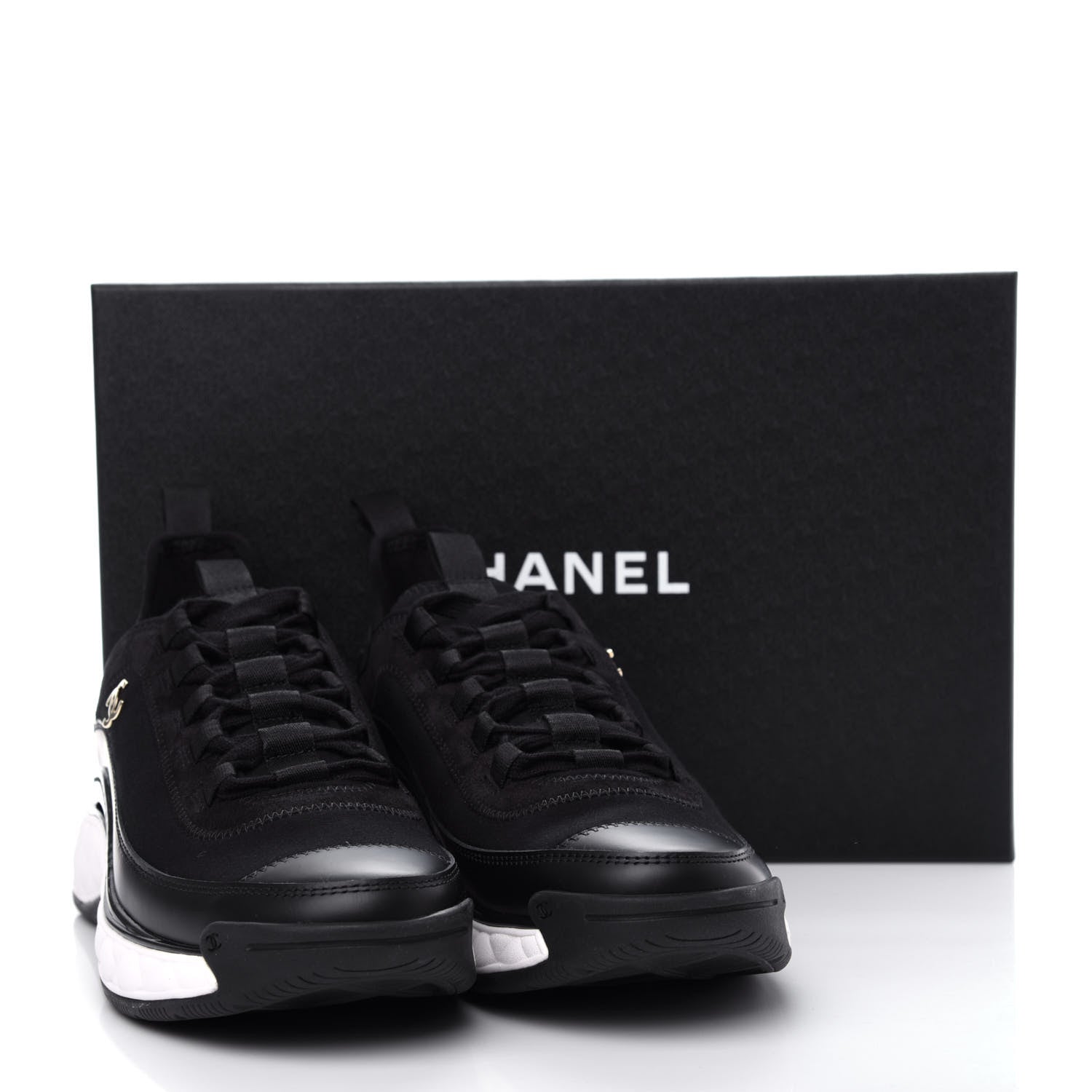 Chanel Velvet Calfskin Mixed Fibers CC Sneakers 38.5 Black 11 of 11