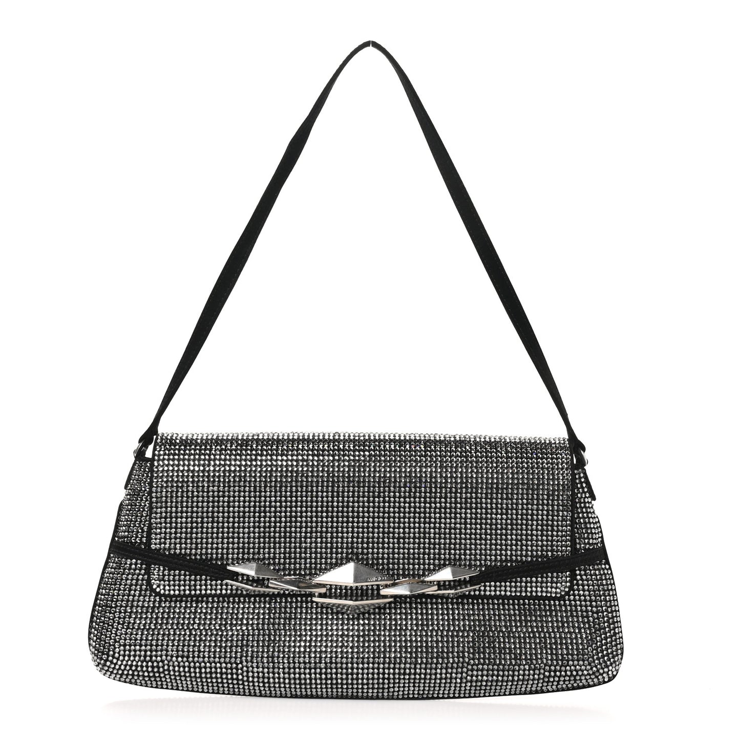 Suede Crystal East West Shoulder Bag Black