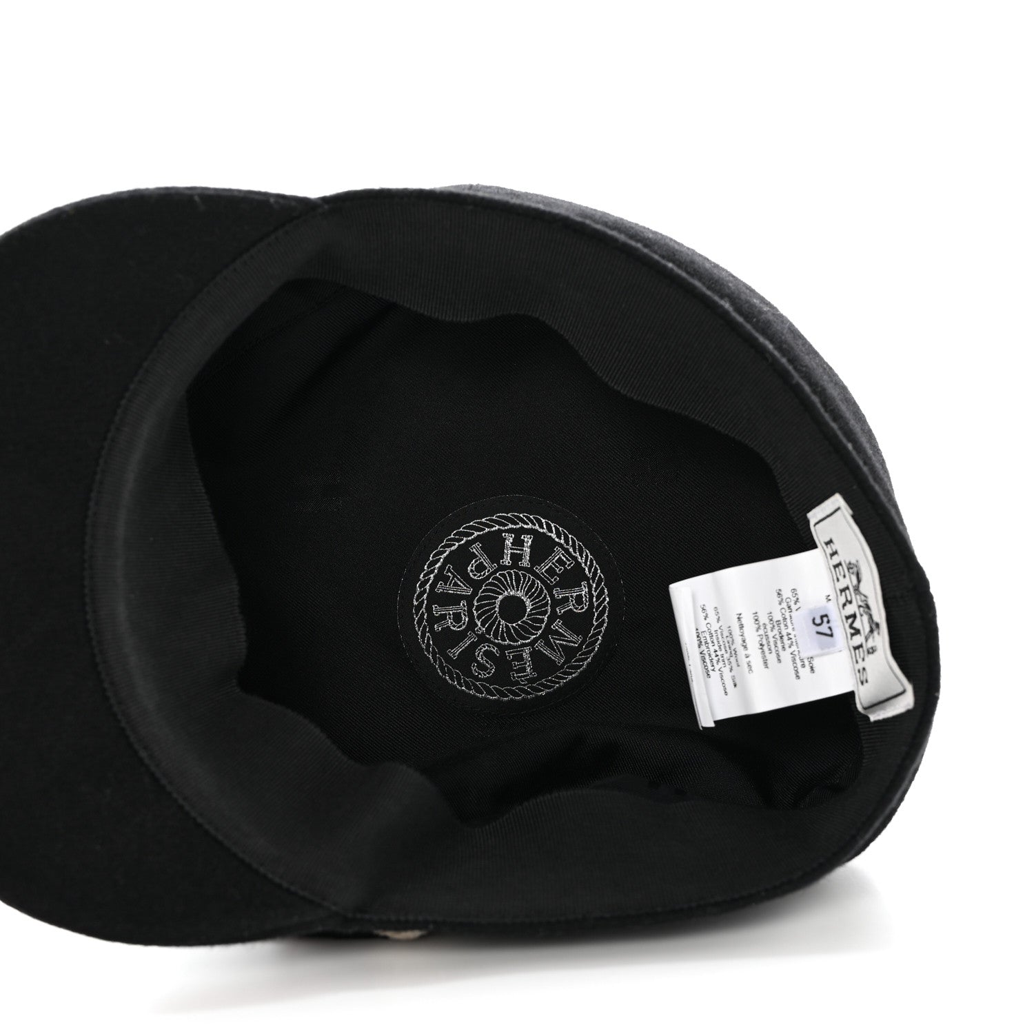 Hermes Wool Flannel Embroidered Womens Cabourg En Finesse Cap 57 Black 9 of 9