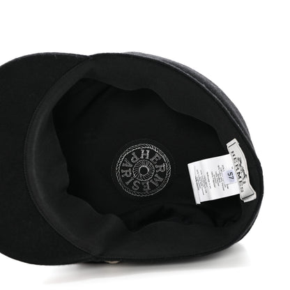Hermes Wool Flannel Embroidered Womens Cabourg En Finesse Cap 57 Black 9 of 9
