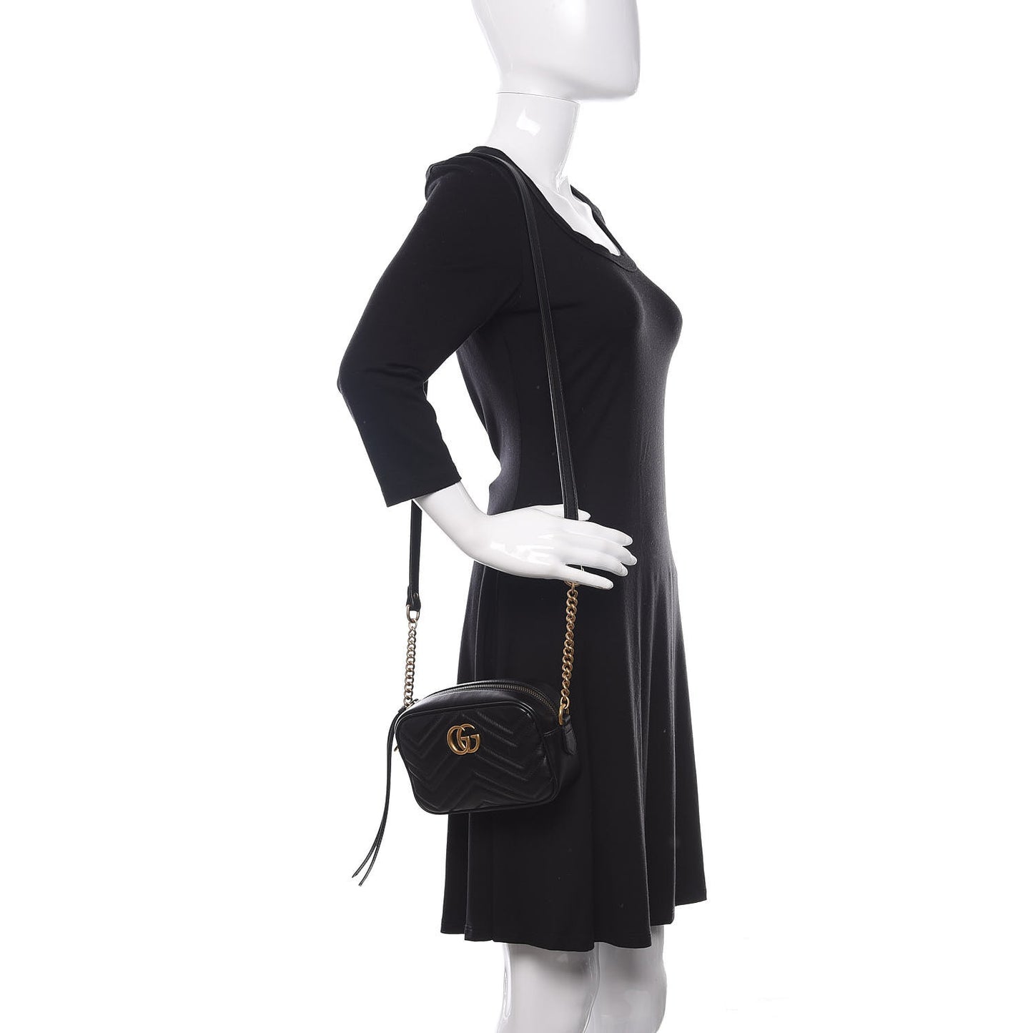 Calfskin Matelasse Mini GG Marmont Chain Shoulder Bag Black