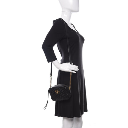 Gucci Calfskin Matelasse Mini GG Marmont Chain Shoulder Bag Black 2 of 10