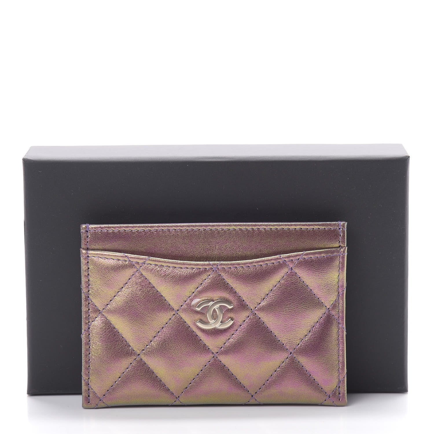 Chanel Iridescent Lambskin Quilted Card Holder Purple 9 of 9